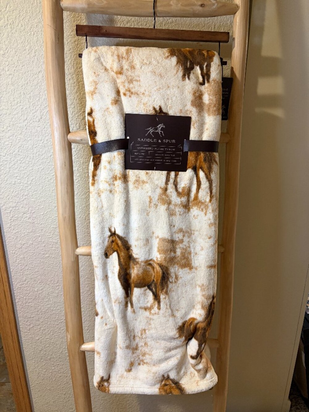 Saddle & Spur Galloping Horse Oversized Plush Throw Blanket 60x70 Western NWT